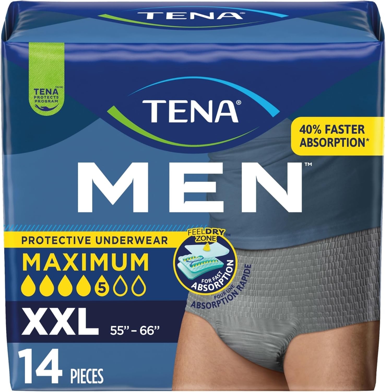 TENA Men Protective Underwear, Max Absorbency, XXL, 14 Count