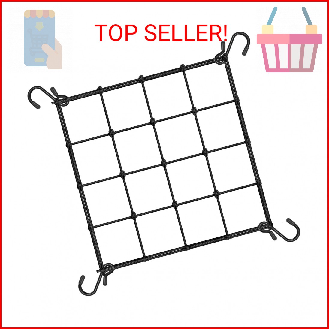 VIVOSUN 2 x 2Ft. Elastic Trellis Netting with 4 Hooks for Climbing Plants, Veget
