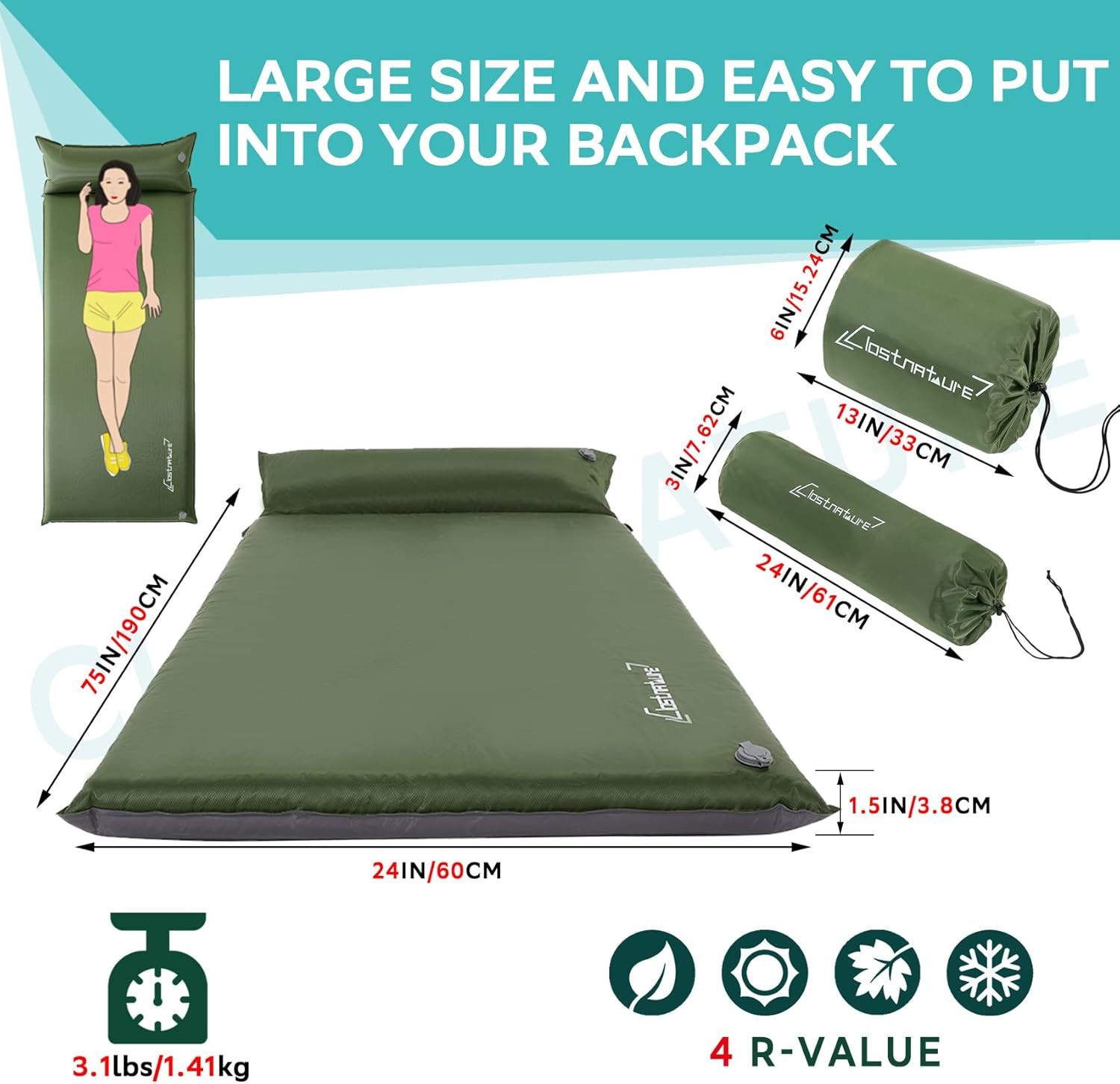 Self Inflating Sleeping Pad for Camping - 1.5/2/3 Inch Camping Pad, Lightweight
