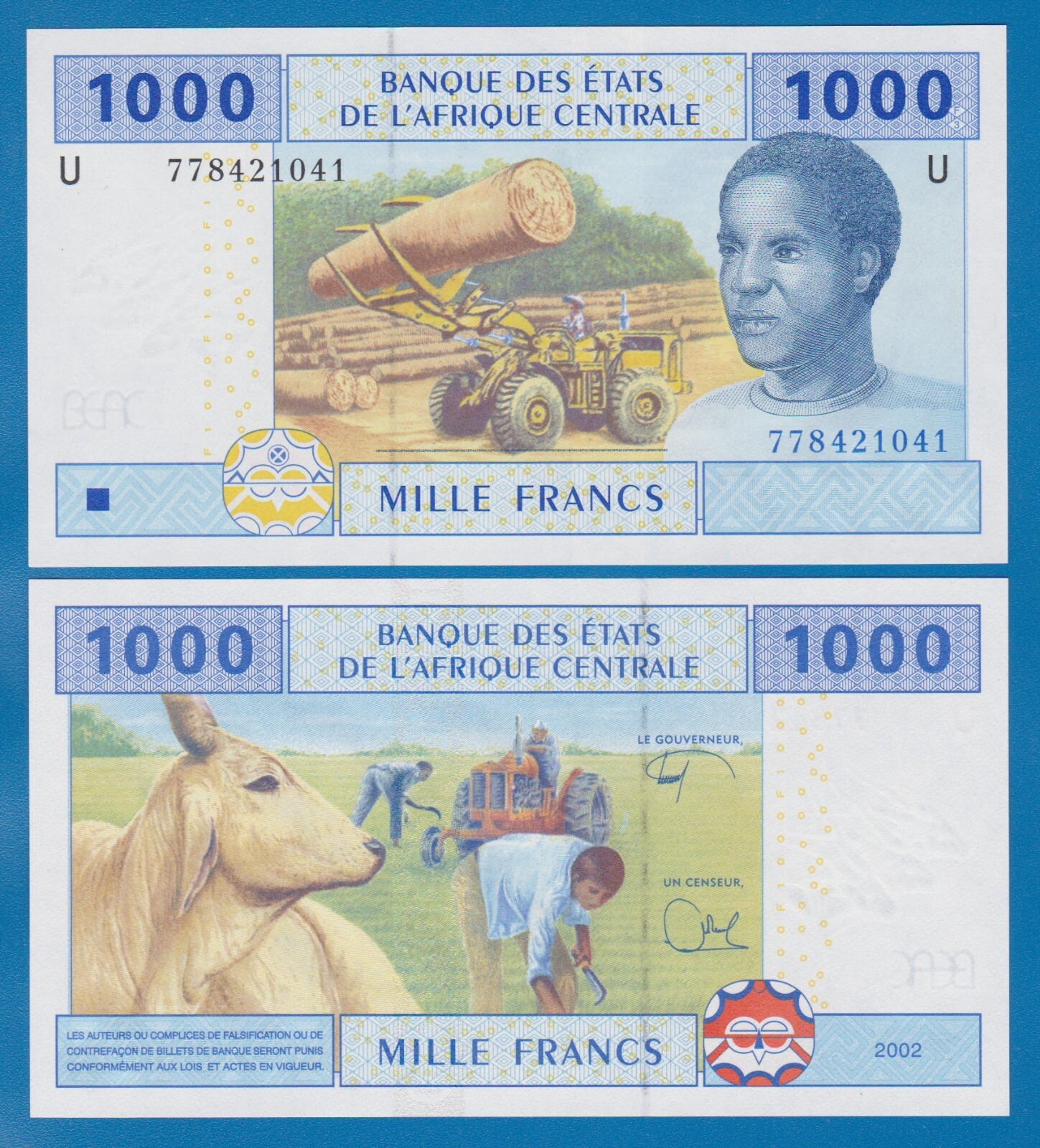 Central African States 1000 P 207U UNC Cameroun 2002 New Signature CAS 207 U