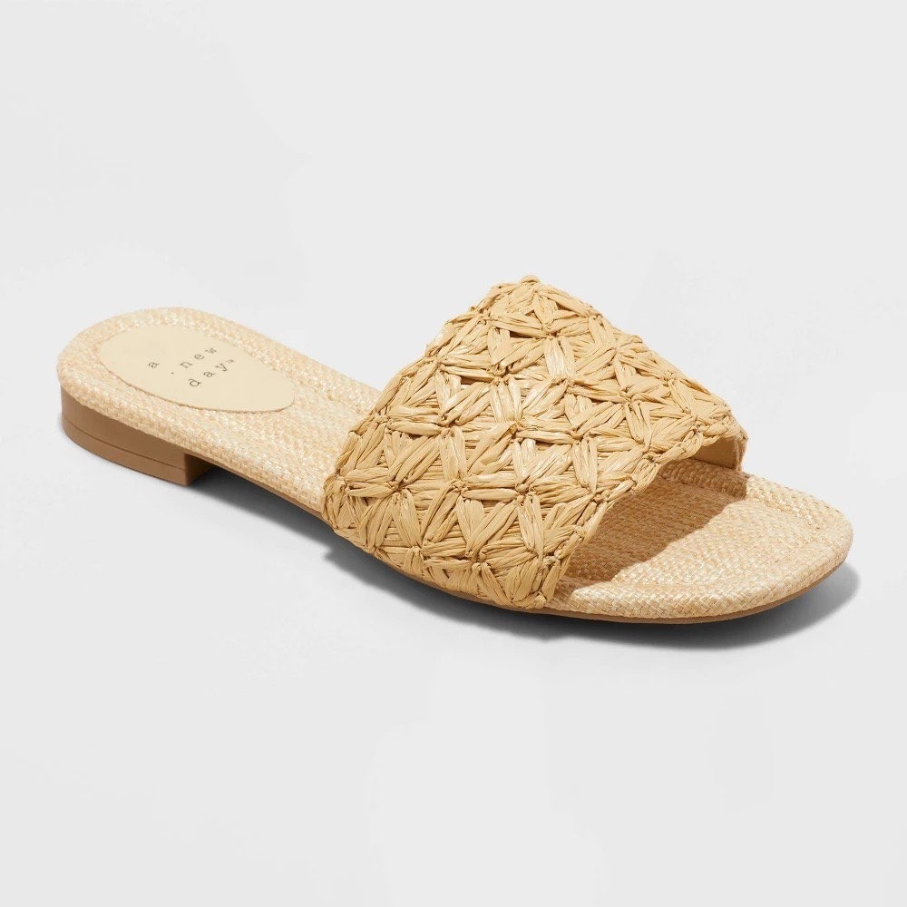 Women's Ariella Woven Raffia Slide Sandals with Memory Foam Insole Tan size 10