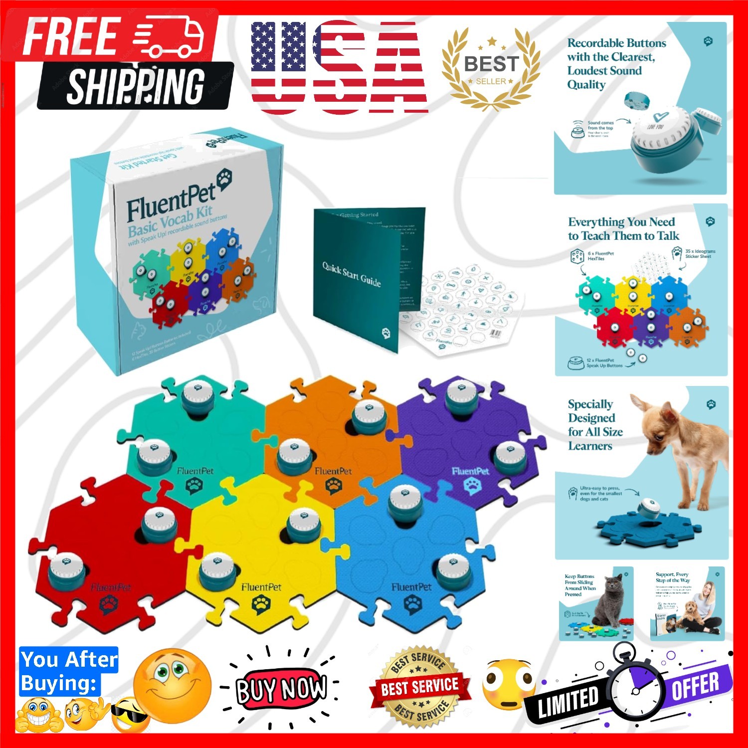 Speak Up! Key Vocab Kit with Clearer Upward-Facing Sound - 12 Recordable Butt...