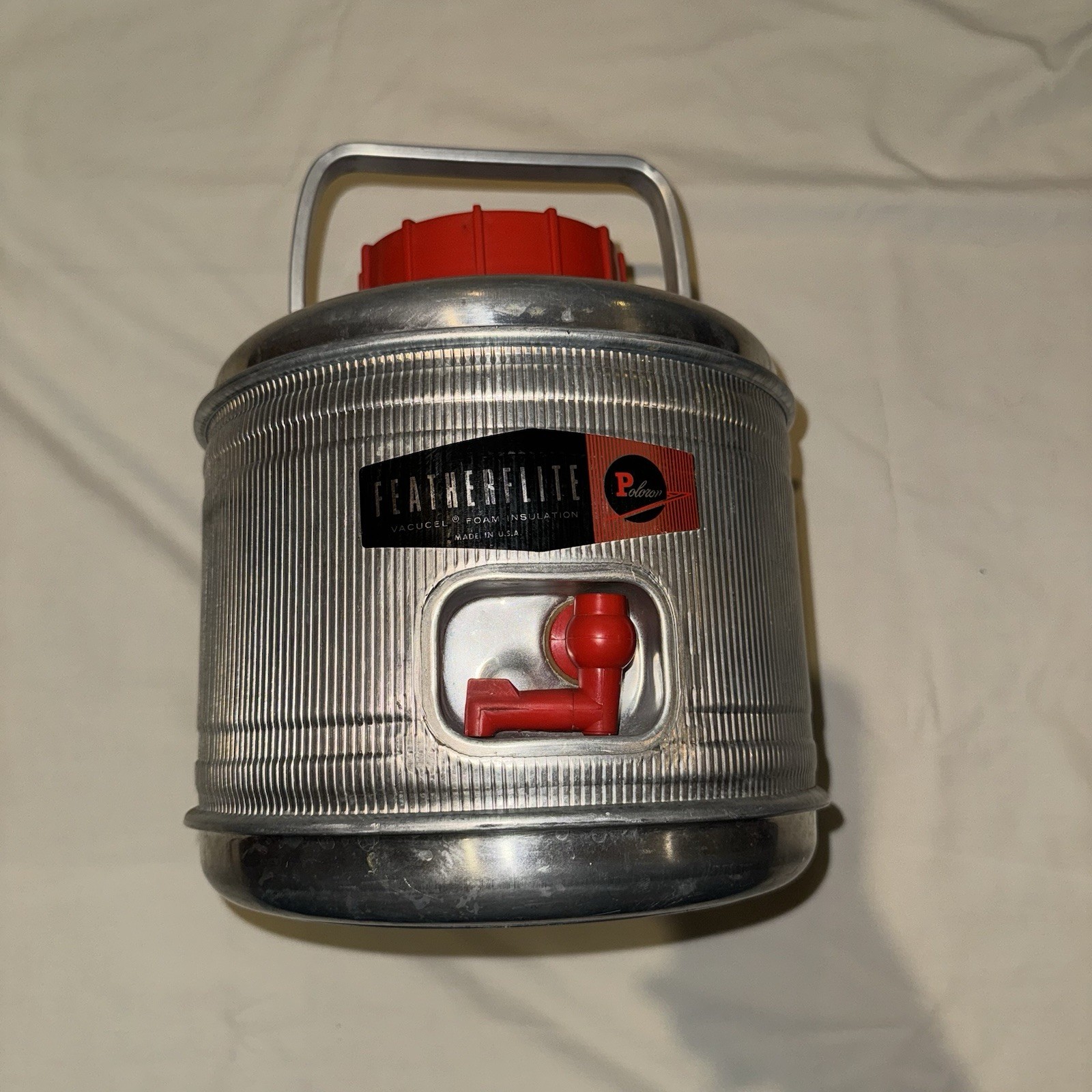 Poloron Featherflite Aluminum Water Jug Cooler 2 Gallon Front Spigot Foam USA