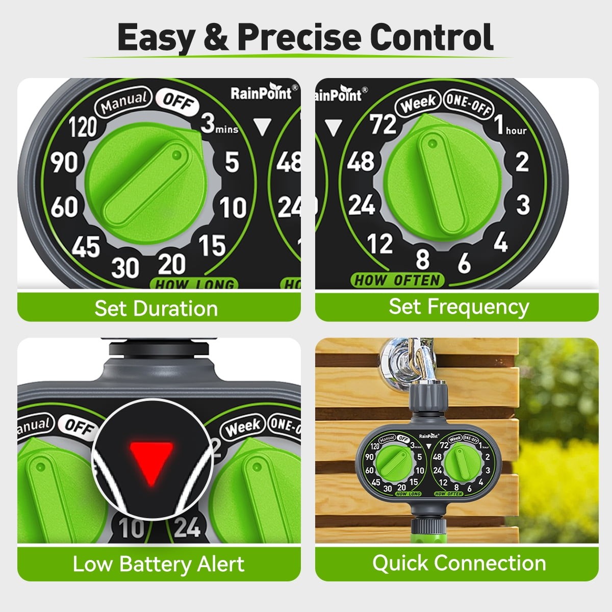 Automatic 2 Dial Programmable Hose Sprinkler Timer, Weatherproof Outdoor Water