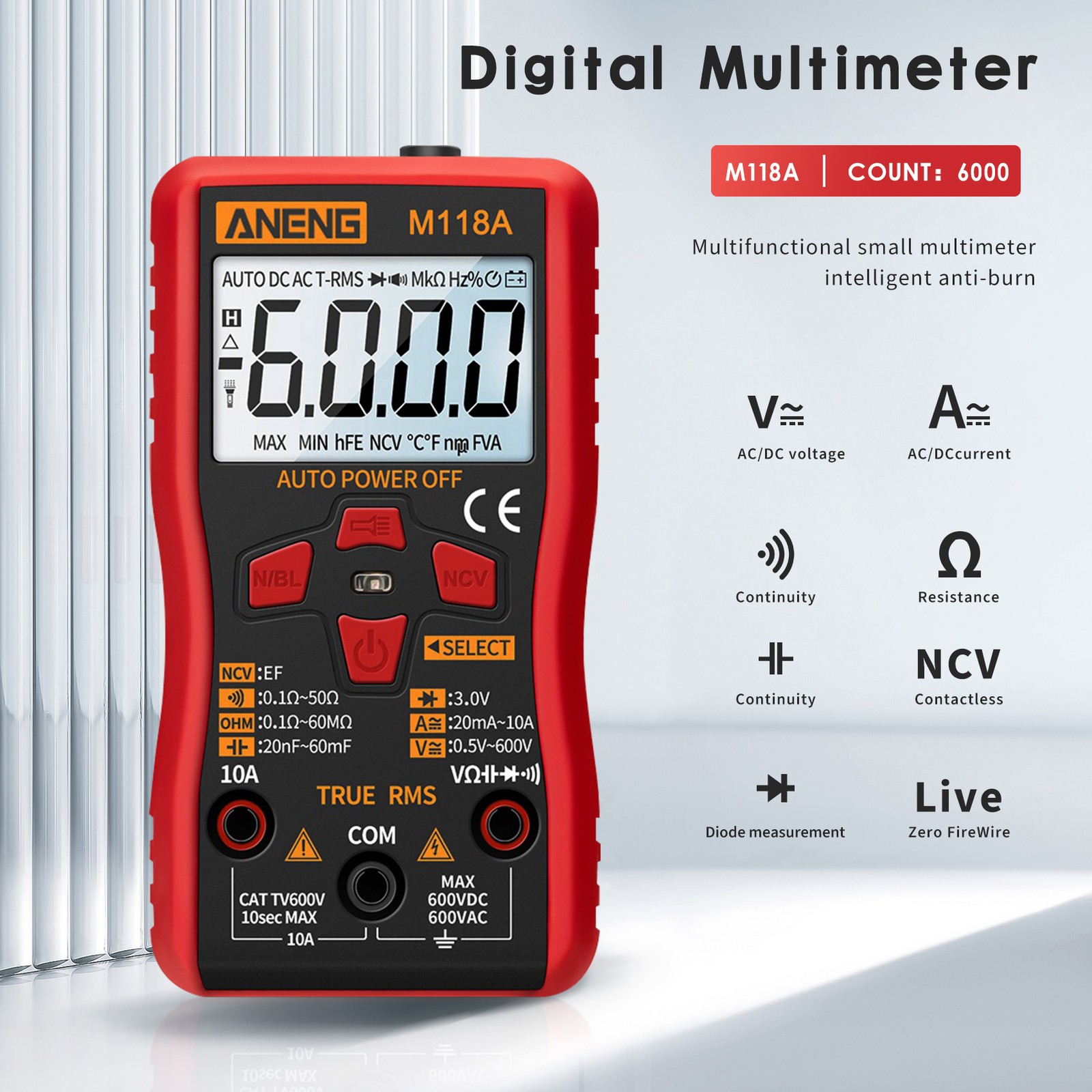 M118A Digital Multimeter Automatic True RMS Tester 6000 Counts6180