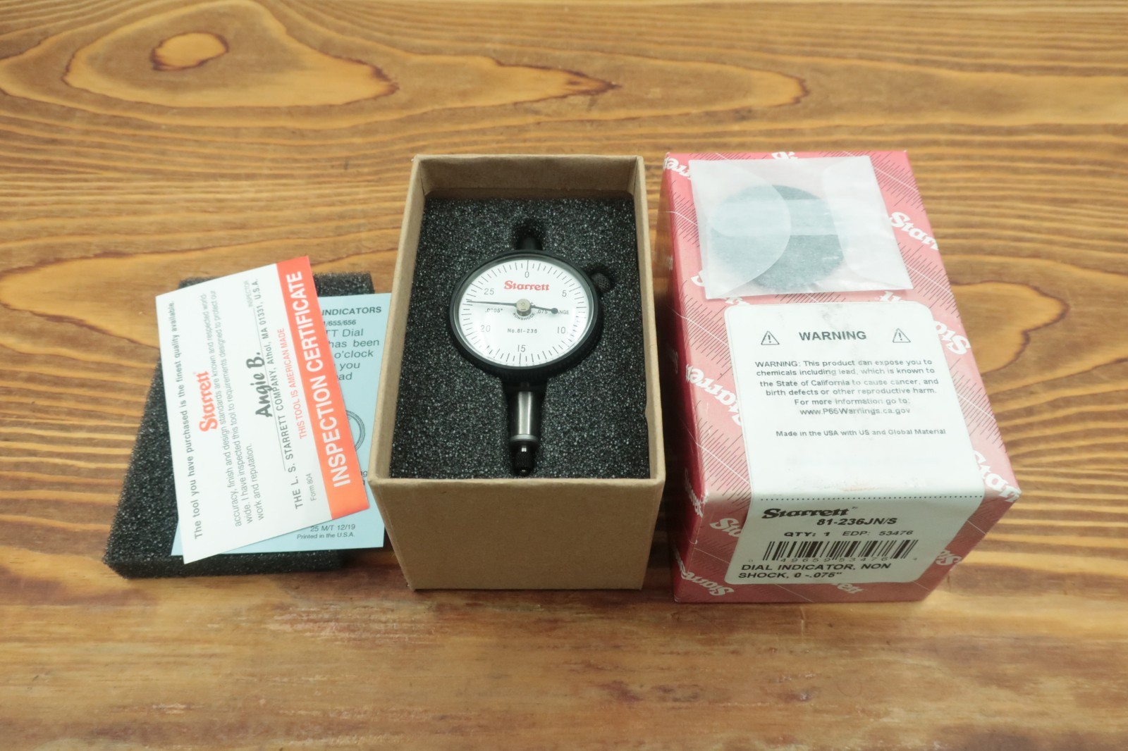 Starrett 81-236J N/S Dial Drop Indicator Non Shock 0-.075" .0005" EDP 53476 New