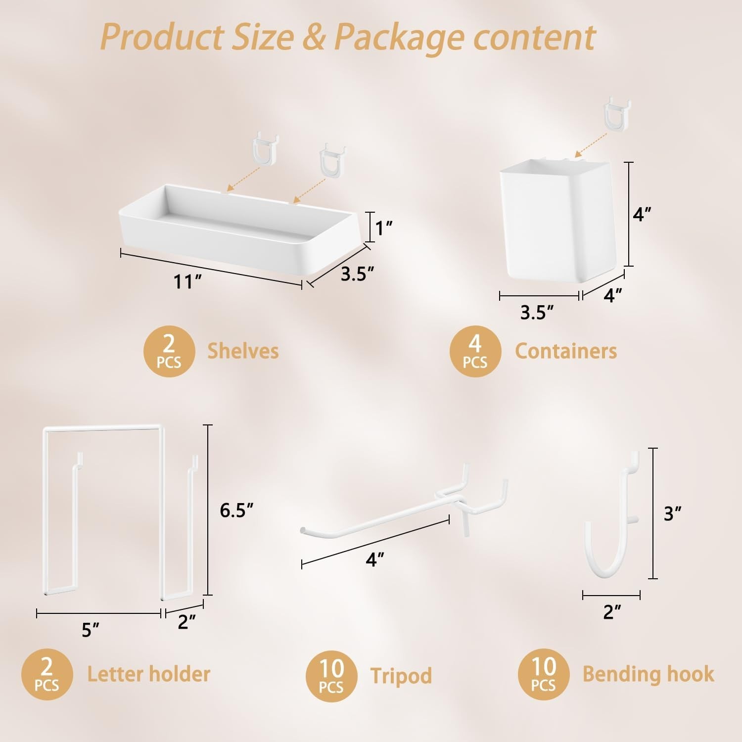 28-Packs Peg Board Organizer Accessories Kit, White | Includes ABS bins, shel...