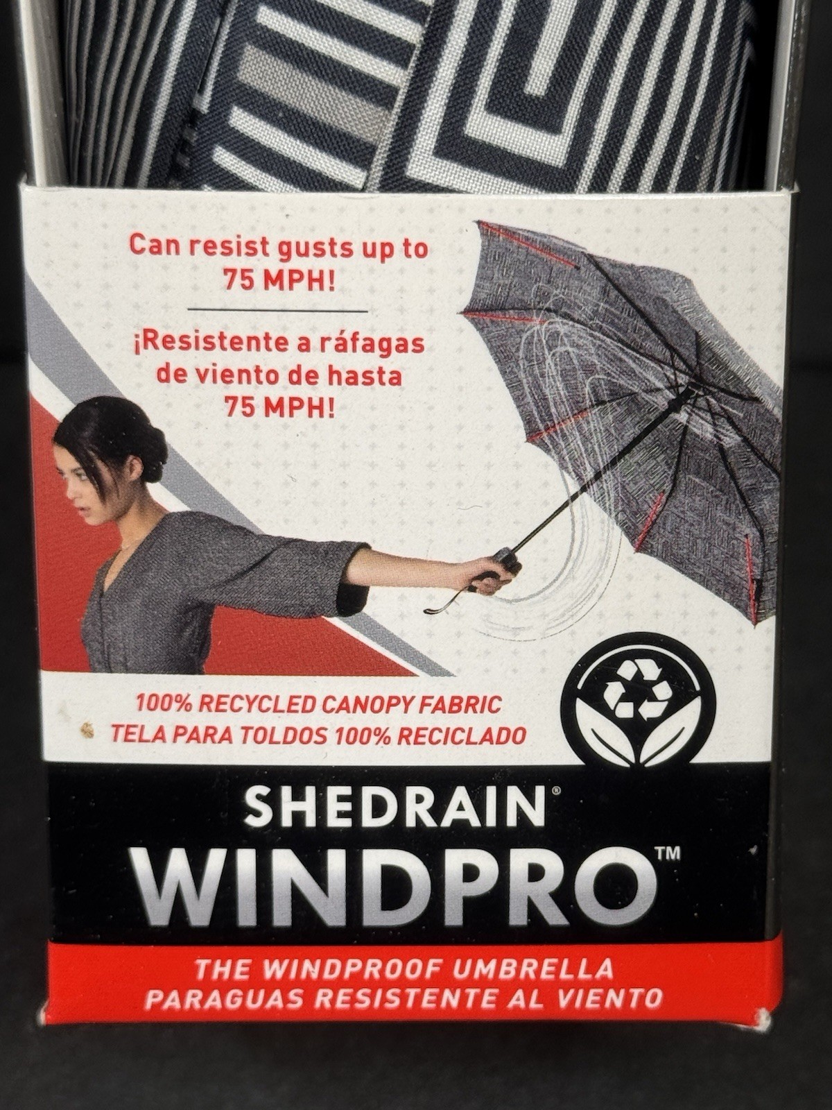 ShedRain WindPro Windproof Umbrella Auto Open Black White Pattern