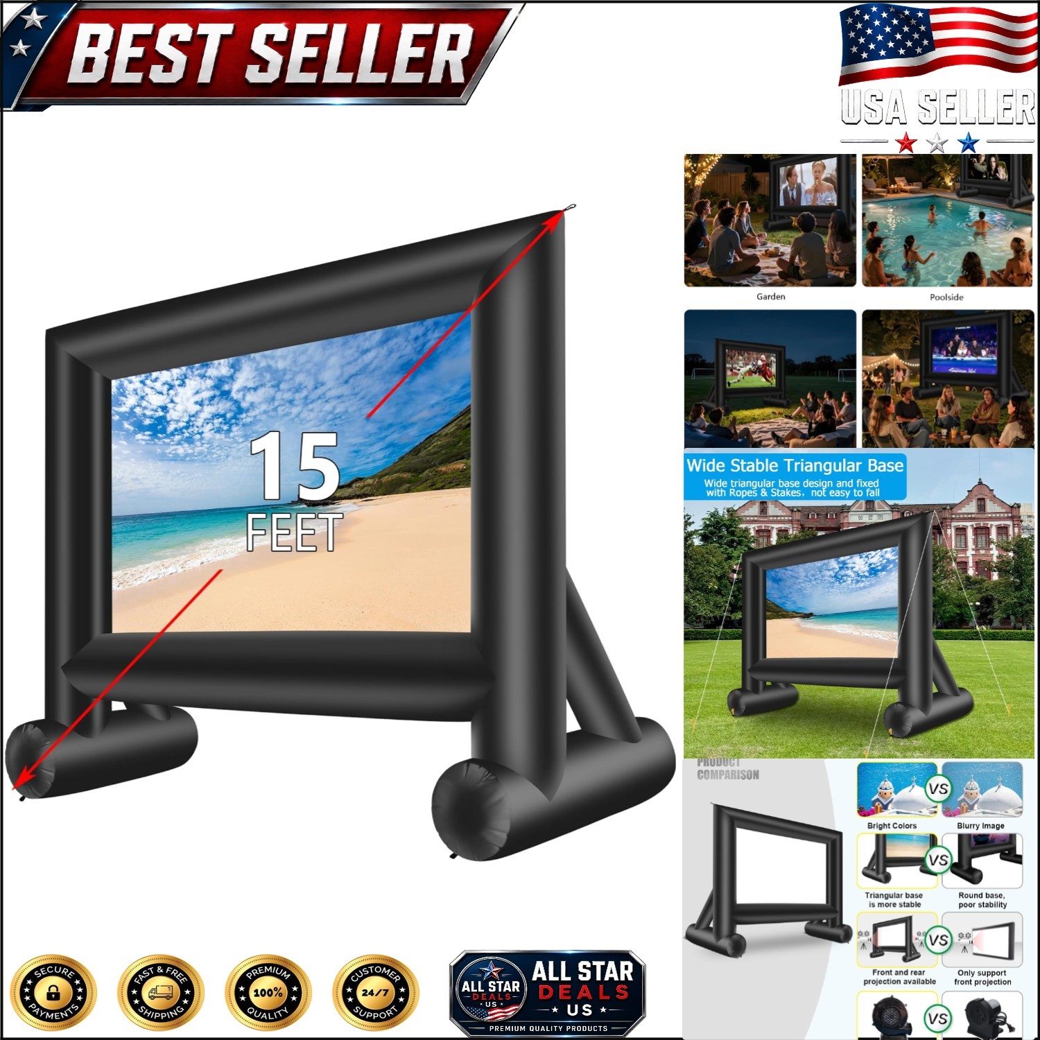 Easy Setup 15ft Portable Inflatable Movie Screen for Friends & Family Gatherings