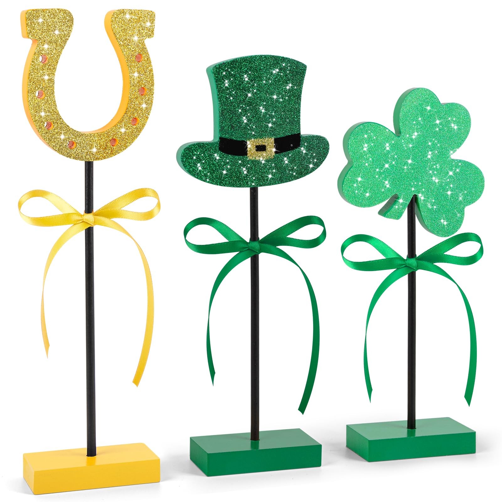 3 Pieces St. Patrick's Day Table Decorations Wooden Set, Irish-themed Green Luck