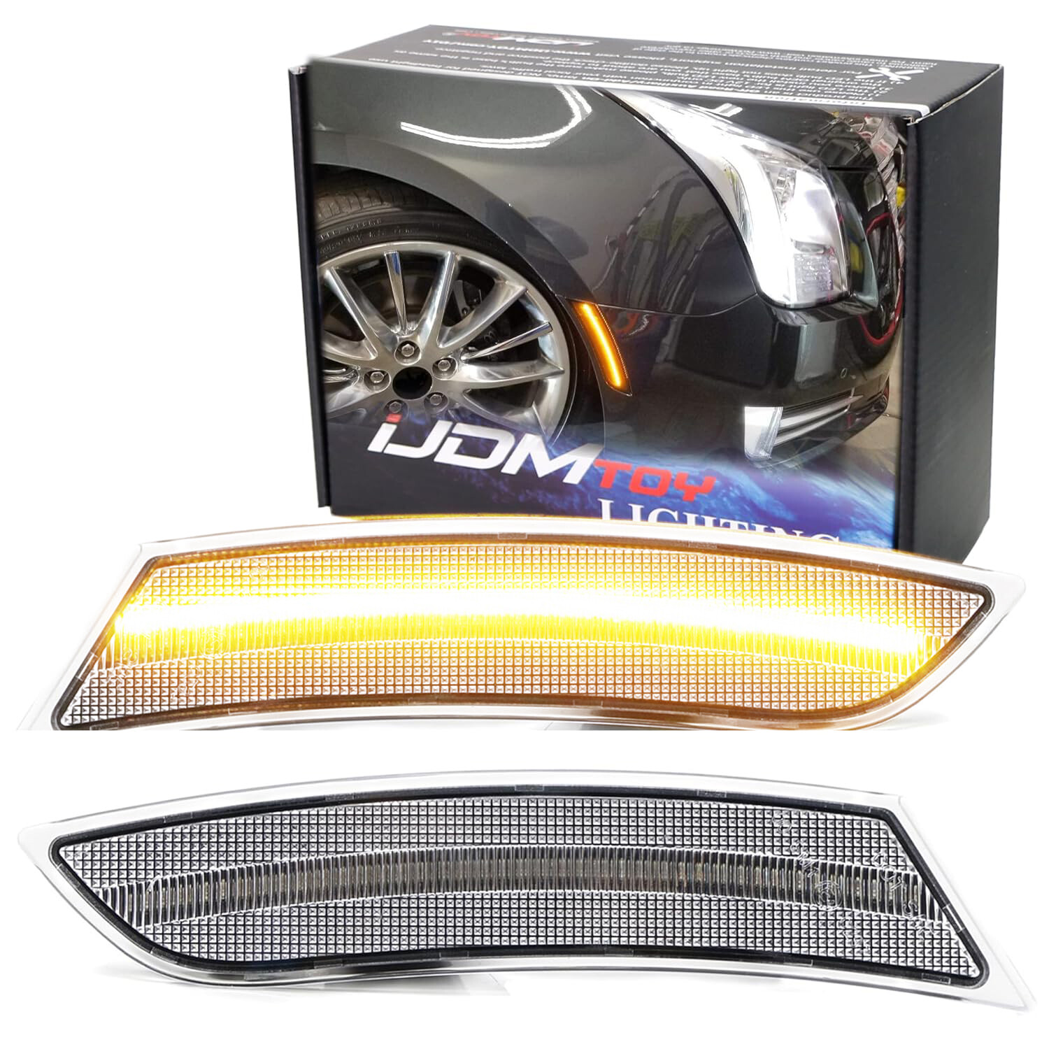 Clear Lens Amber Full LED Bumper Side Marker Light Kit For 2013-17 Cadillac XTS
