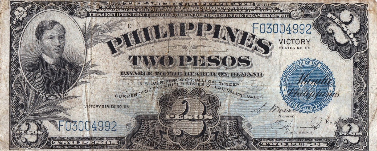 Philippines 2 Pesos "Victory" 1944 Pick# 95a
