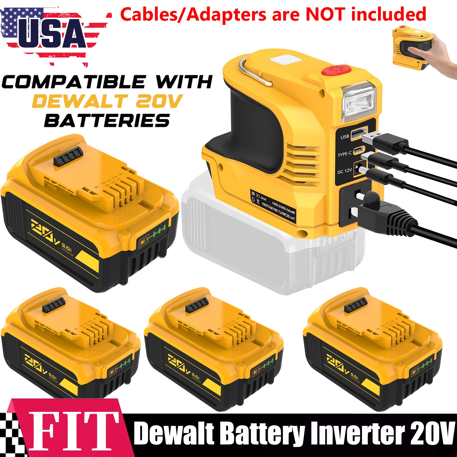 220W Power Inverter Compatible with 20V Lithium-ion Battery 5.0Ah DCB205 w/LED