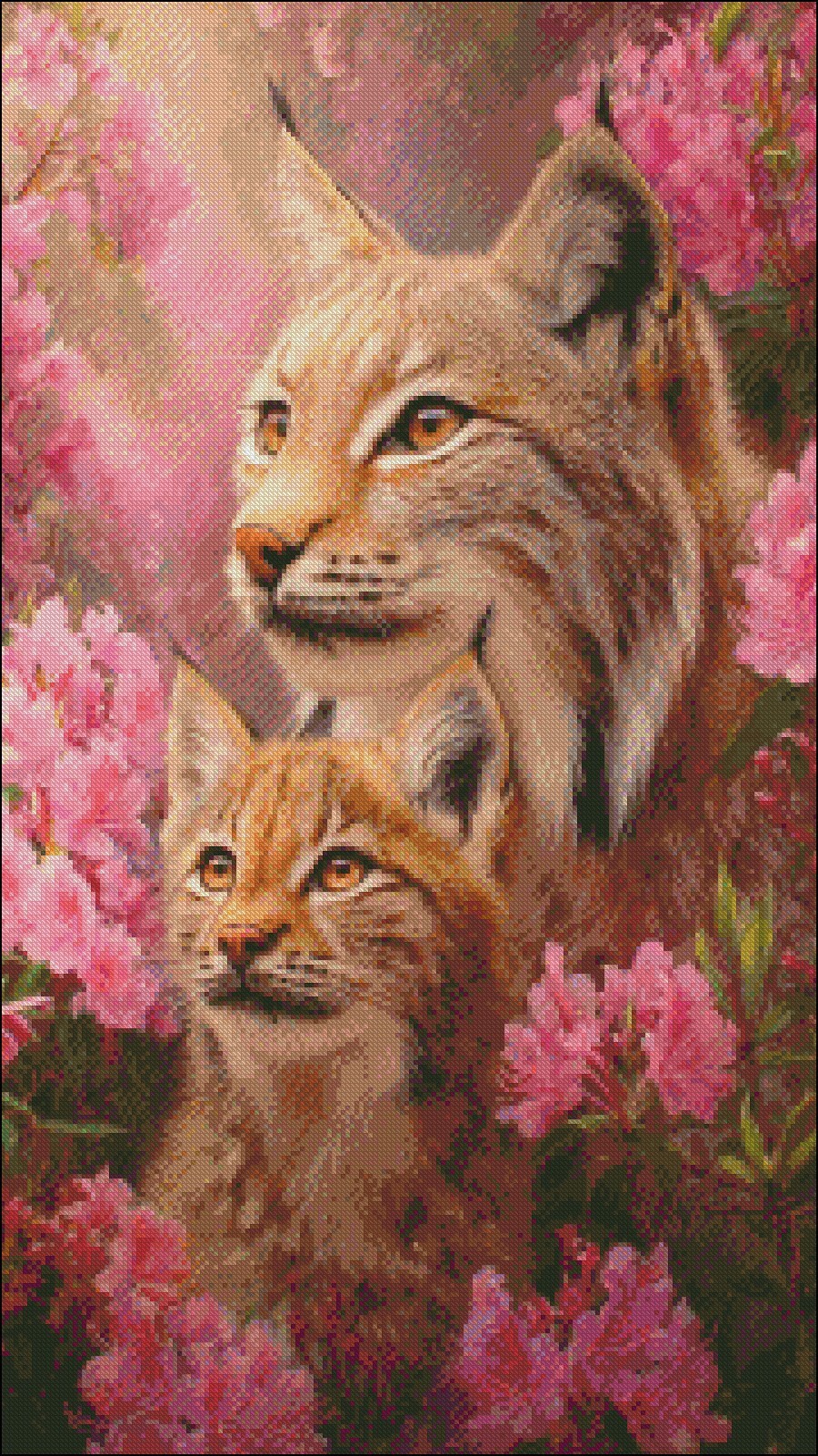 Lynx and Her Cub - Chart Counted Cross Stitch Patterns Needlework DMC Color