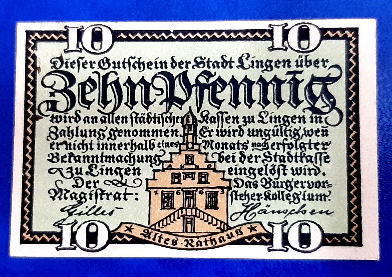 LINGEN NOTGELD 10 PFENNIG 1921 EMERGENCY MONEY GERMANY BANKNOTE (26283)