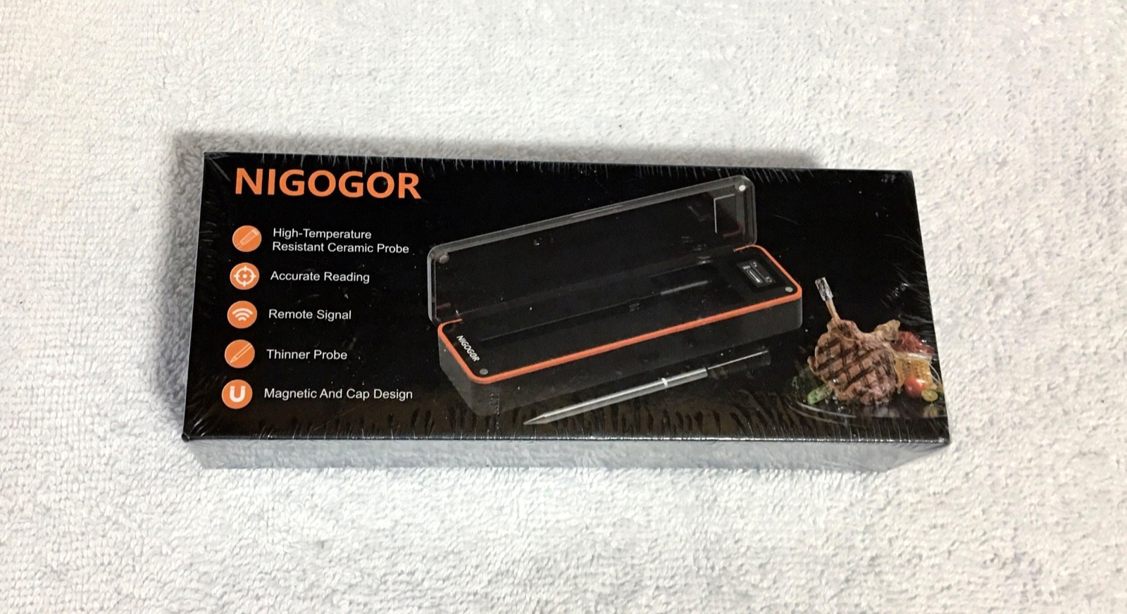 NIGOGOR Smart Wireless Meat Thermometer W/Thinnest Probe, Bluetooth, App, Sealed