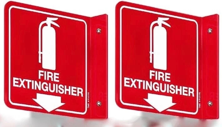 (2) Acrylic 90 Degree Fire Extinguisher Angle Wall Signs 6 X 6 Double Sided #470