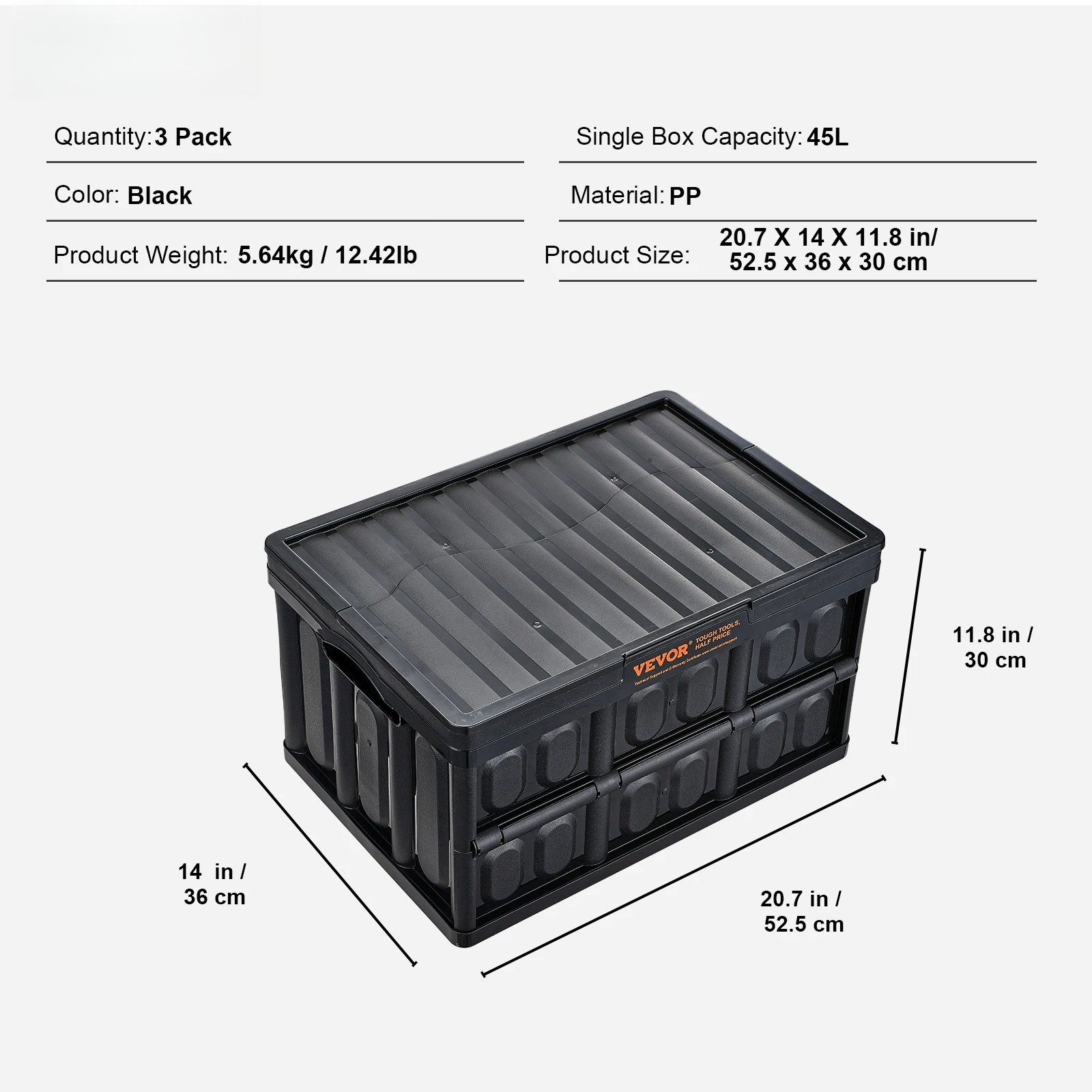 3pcs Collapsible Storage Bins Folding Stackable Utility Garage Crates with Lids