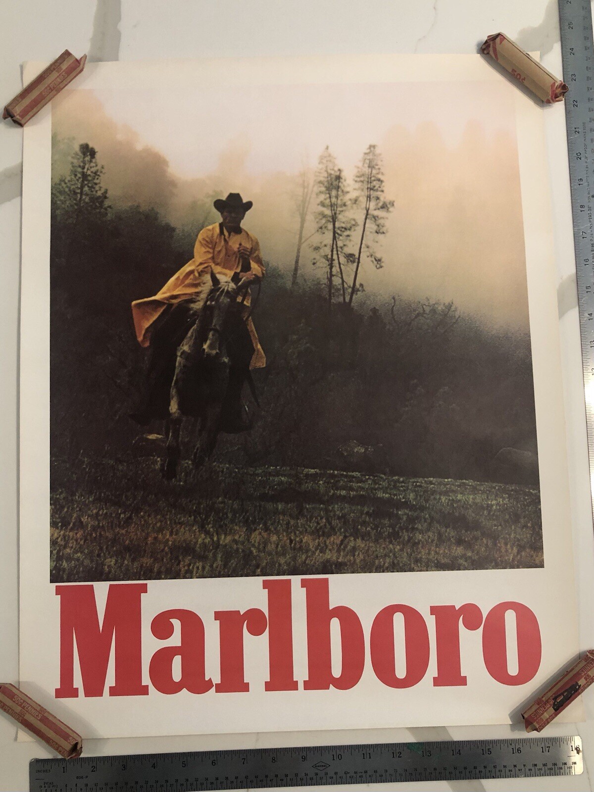 Vintage MARLBORO Cigarette Poster Advertisement Western Cowboy Horse 24" x 19 In