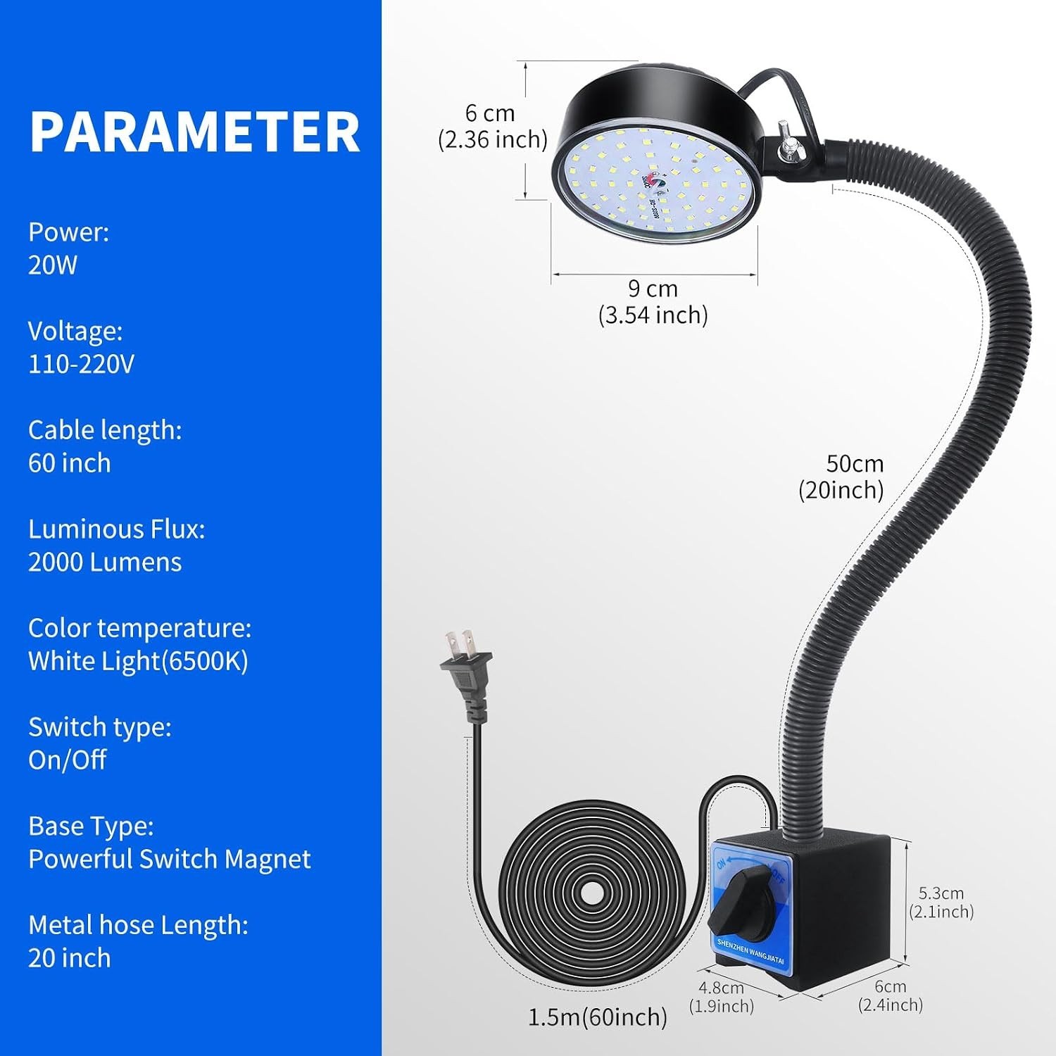 Magnetic Work Light, 2000 Lumens LED Machine Light with 20 in Flexible & Magneti