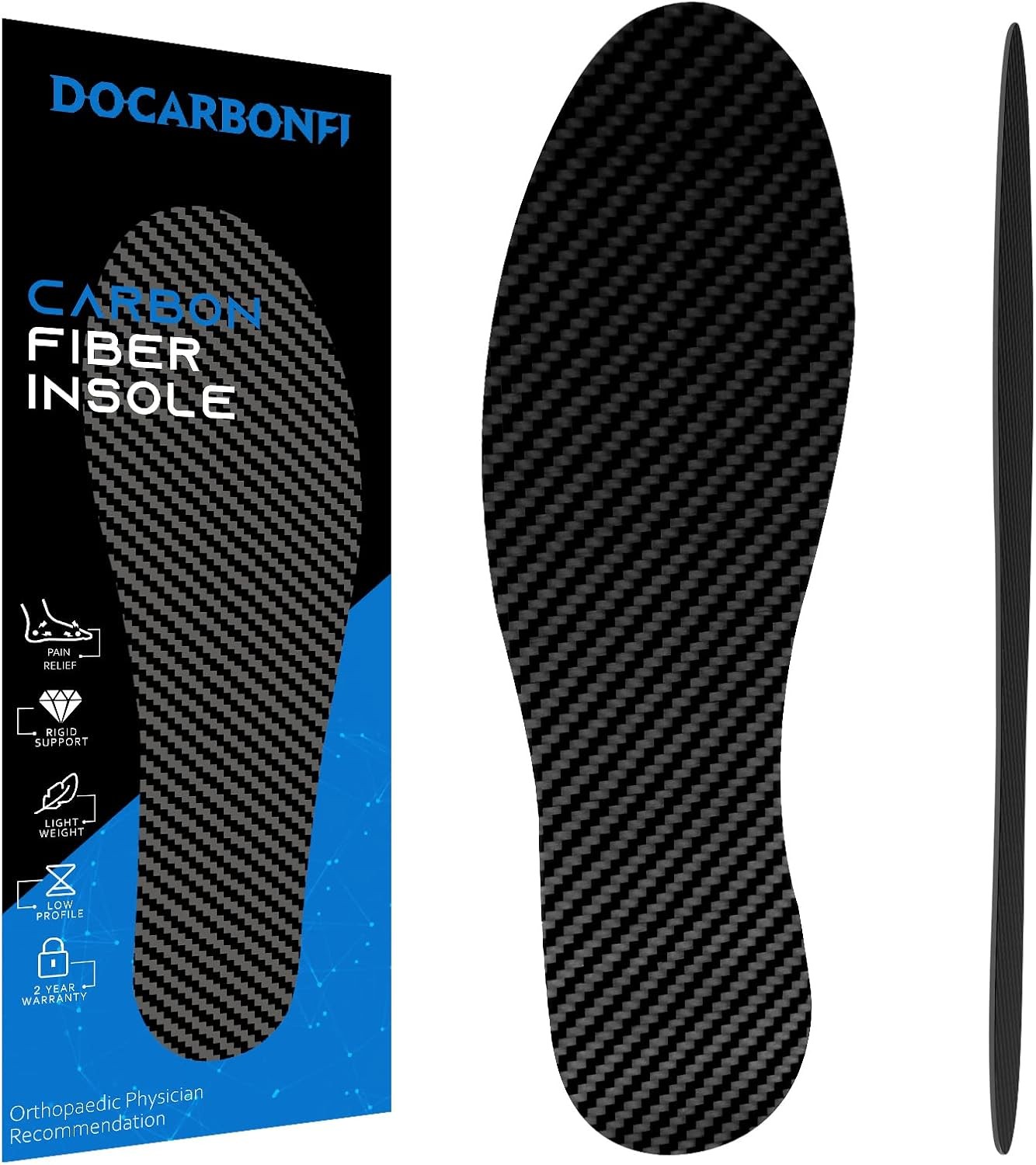 Carbon Fiber Insole 1 Piece, Rigid 1 Piece,9.65 Inch,245mm,Fit W 9 M 8