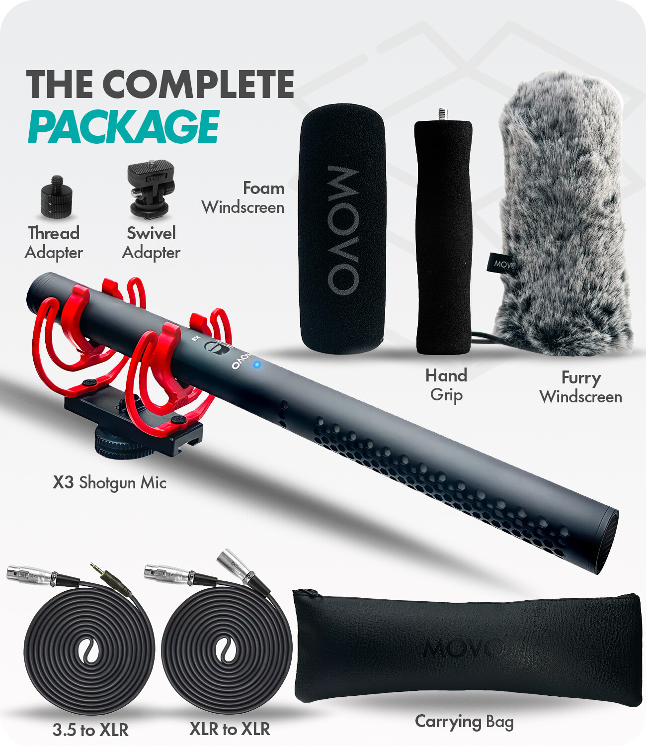 Movo X3-II 11" XLR Shotgun Mic for DSLR Camera - Supercardioid Boom Microphone