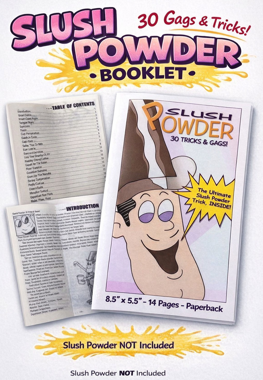 SLUSH POWDER BOOKLET 30 Magic Tricks Gags Gell Book Vanish Liquids Joke Gell