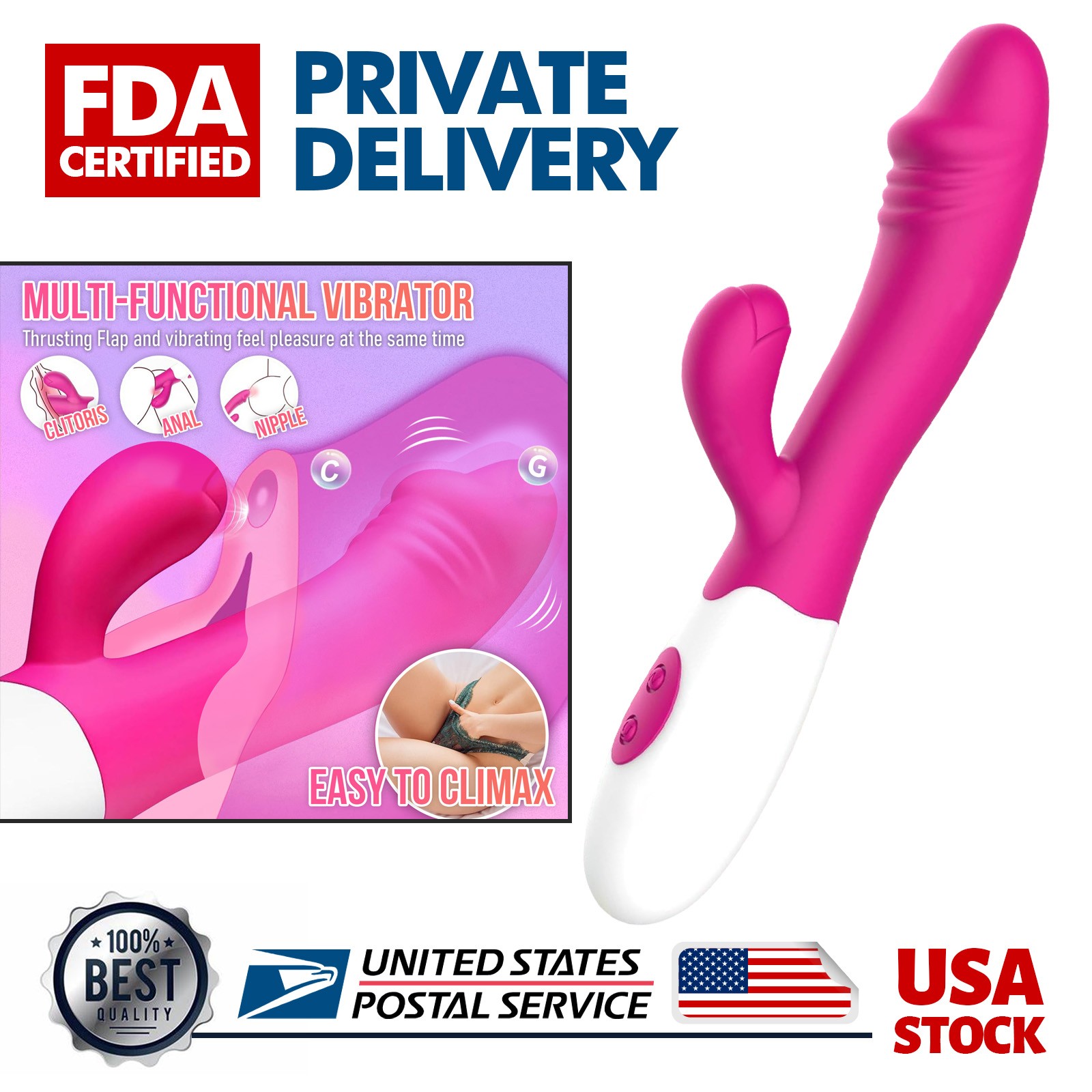 Multispeed Rabbit Vibrator Sex Toys for Women Dildo G-spot Rechargeable Massager