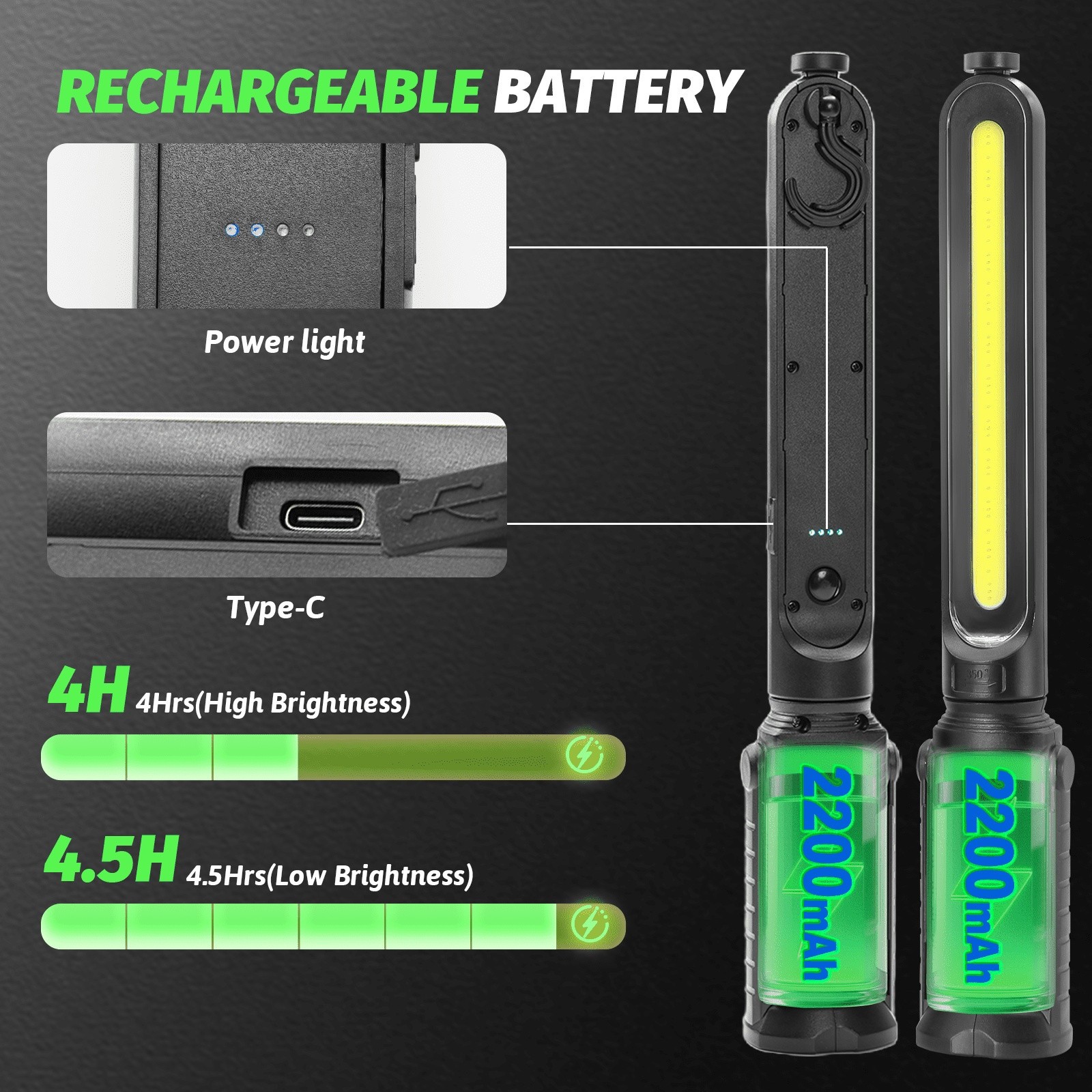 2Pack Rechargeable LED Mechanic Light with Sensor Magnetic Automotive Work