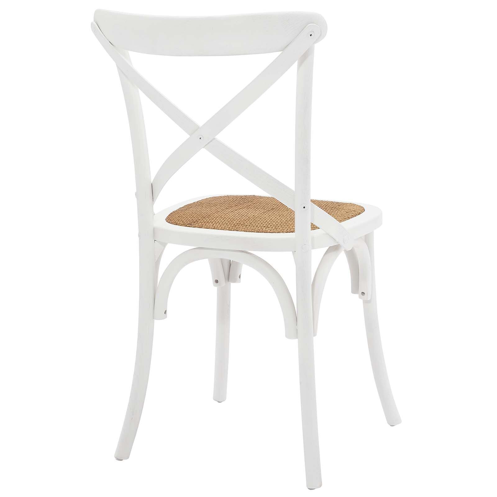 Modway Gear Rustic Modern Farmhouse Elm Wood Rattan Two Dining Chairs in White