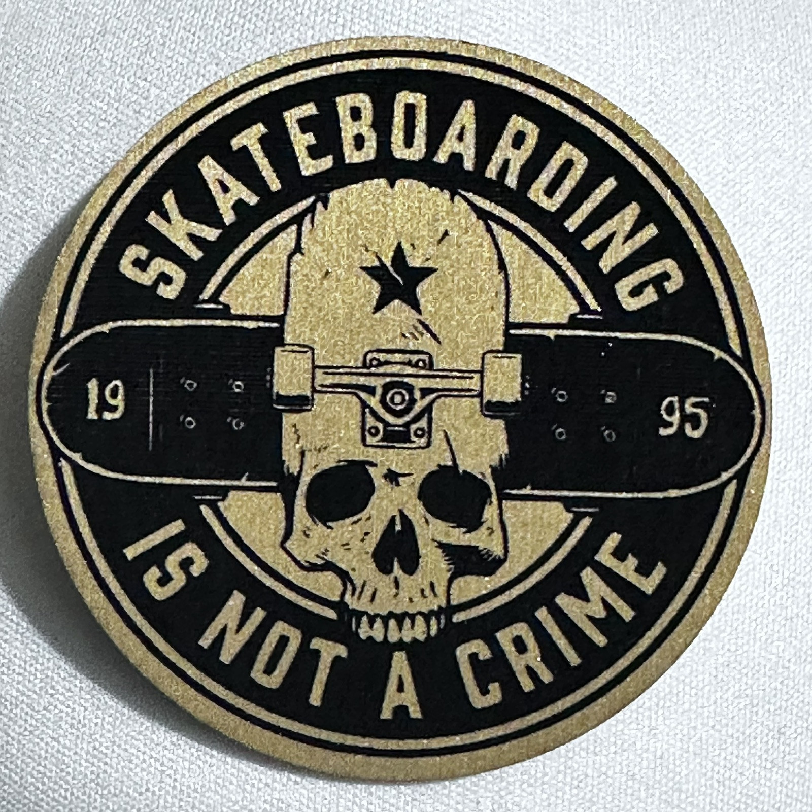 Iron On Patch Skateboarding leatherette laser engraving Gold And Black 1.5”inch