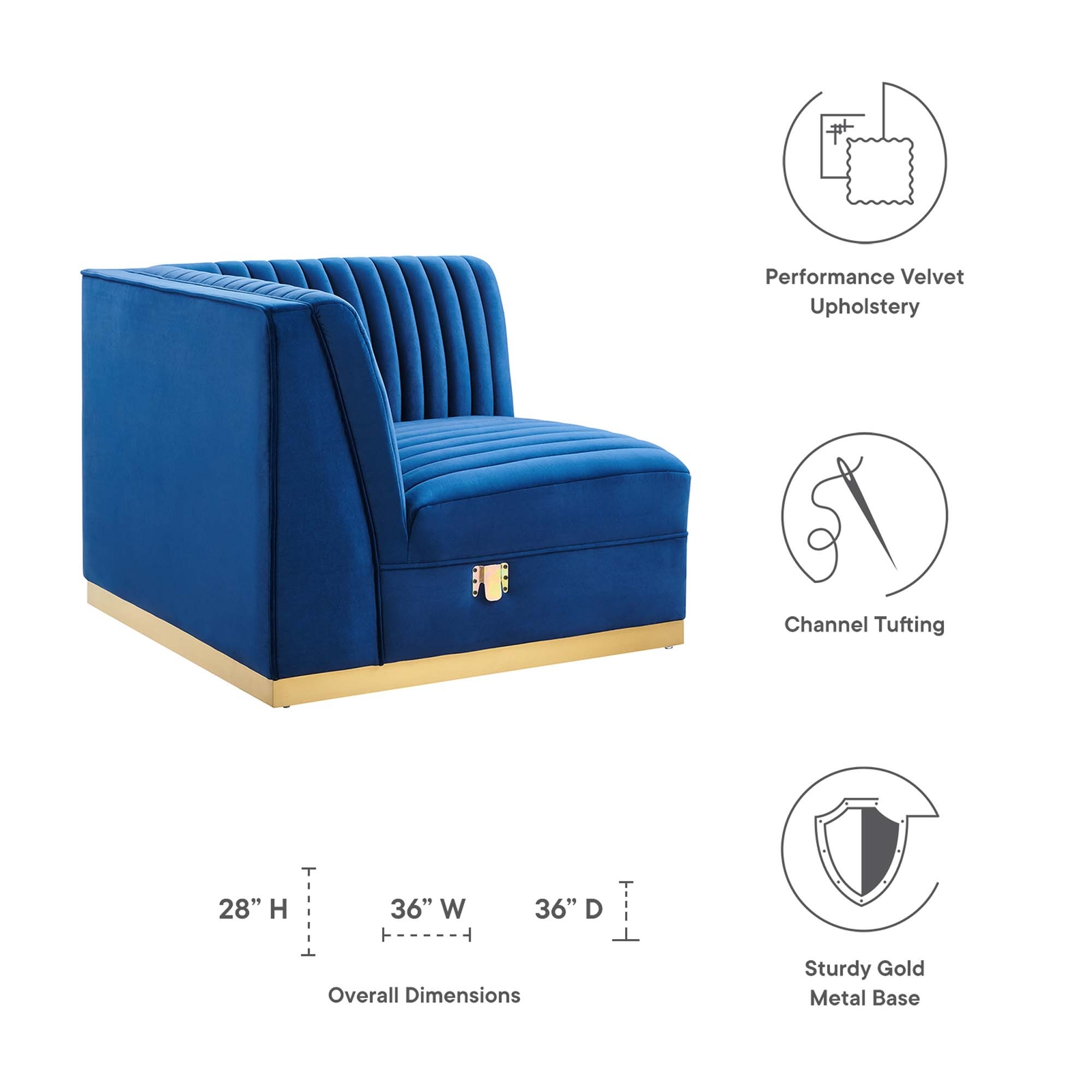 Sanguine Modular Sectional Sofa Right Corner Chair in Navy Blue