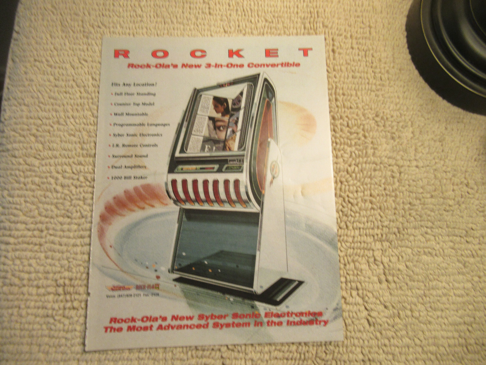 original 1996 ROCK-OLA JUKEBOX  rocket 3 in 1 phonograph rockola ad   FLYER