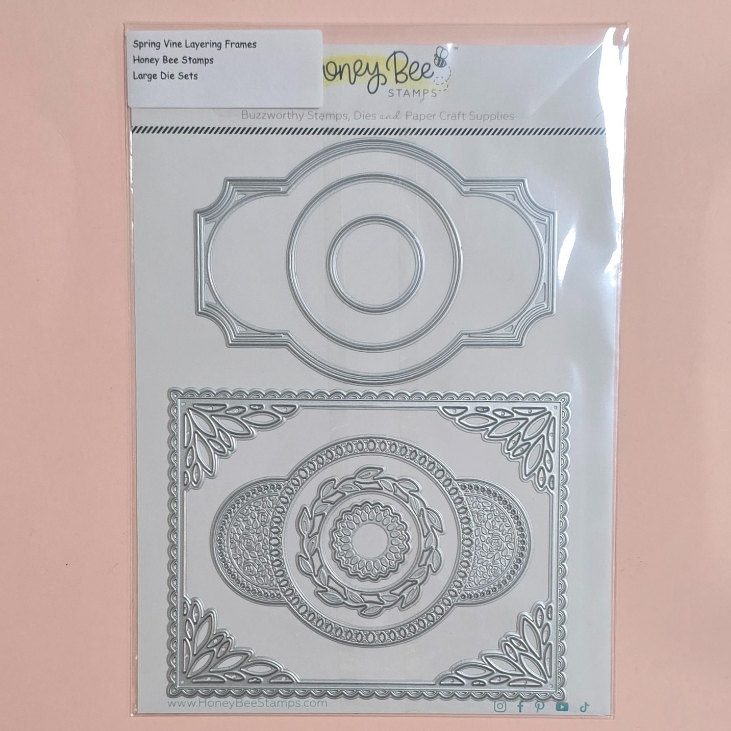 Honey Bee Stamps SPRING VINE LAYERING FRAME Die Set w/Storage Envelope - NEW