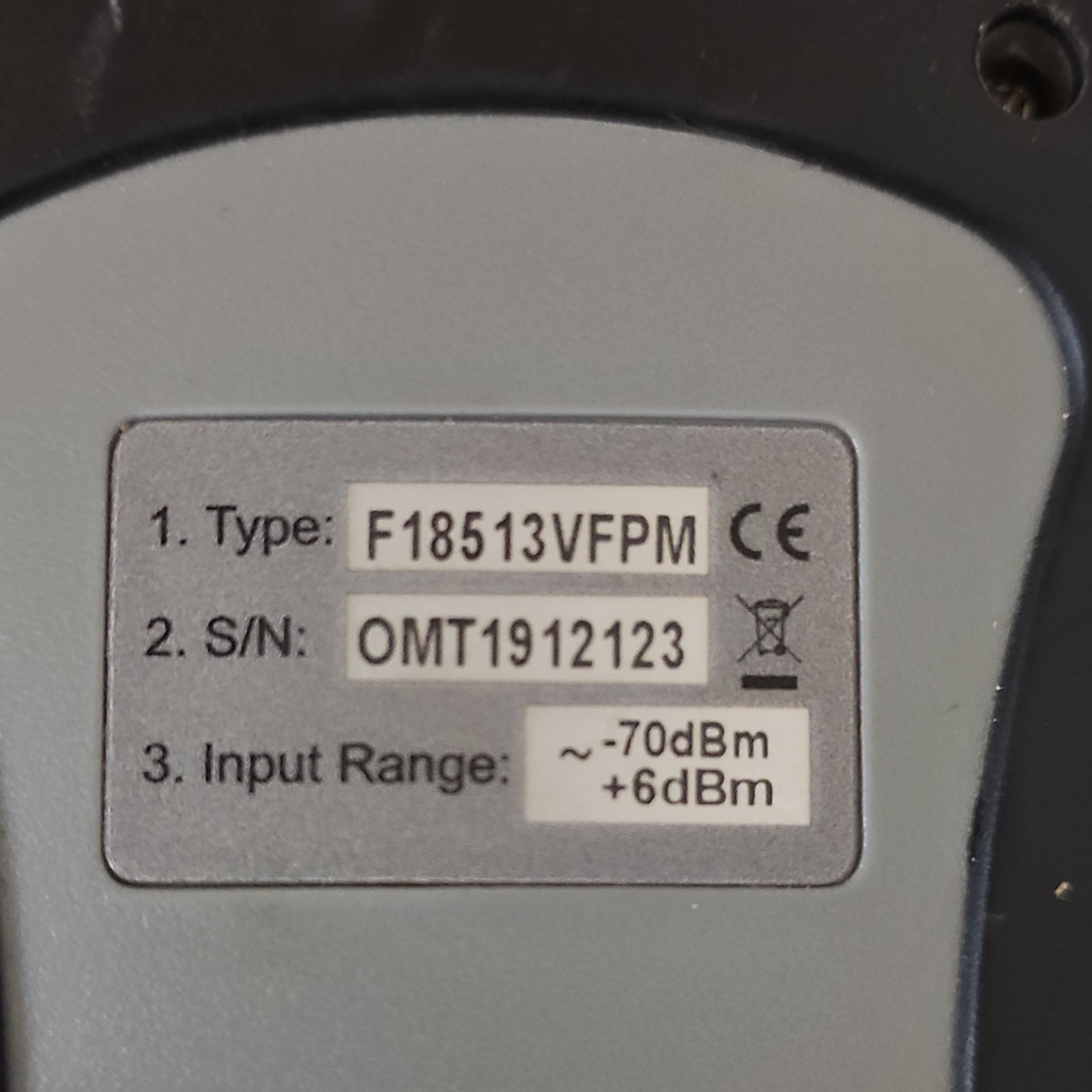 Handheld Optical Power Meter F18513VFPM, -70dBm to +6dBm Range