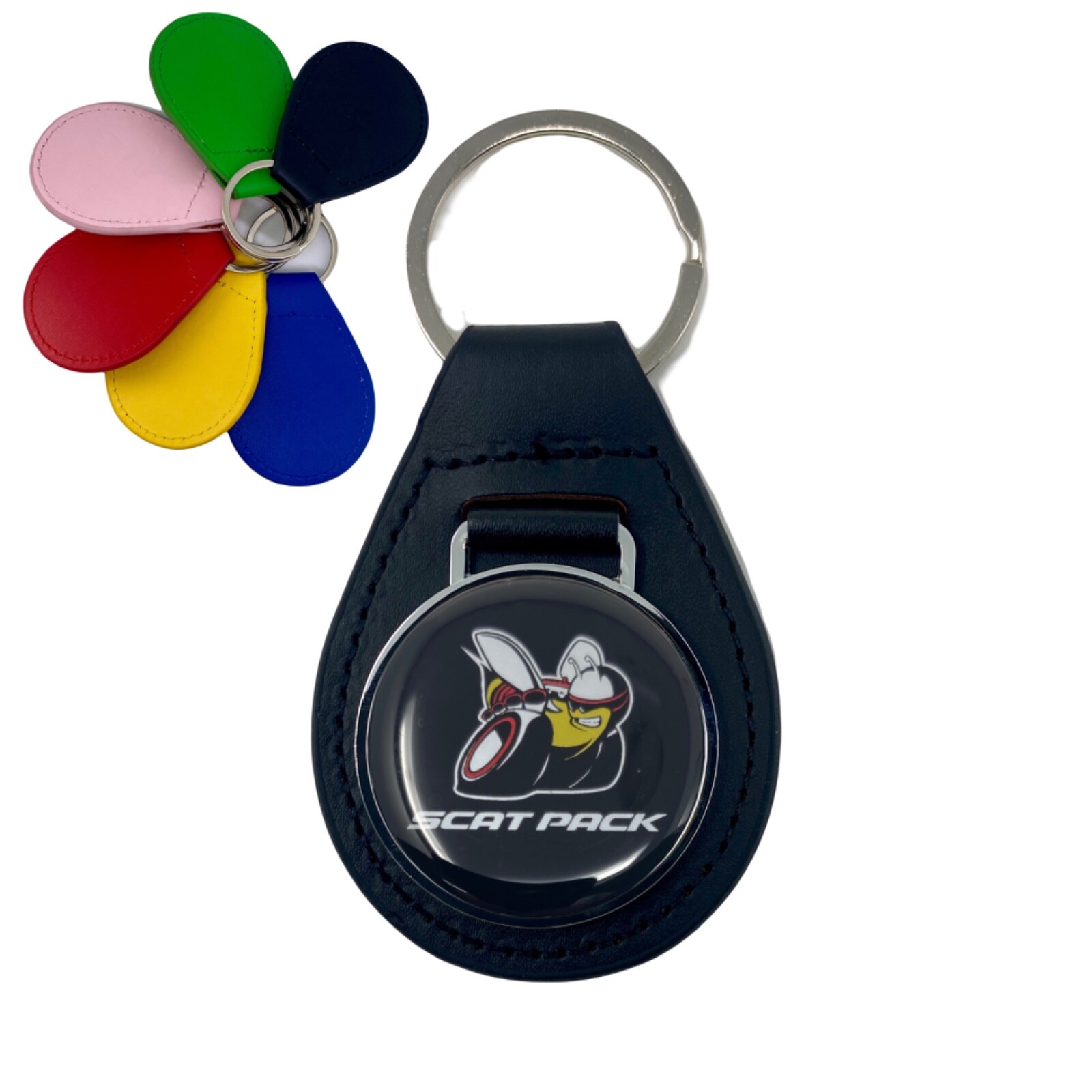 Dodge Scat-Pack Challenger Black Leather Strap Key Chain Keychain Key-Ring