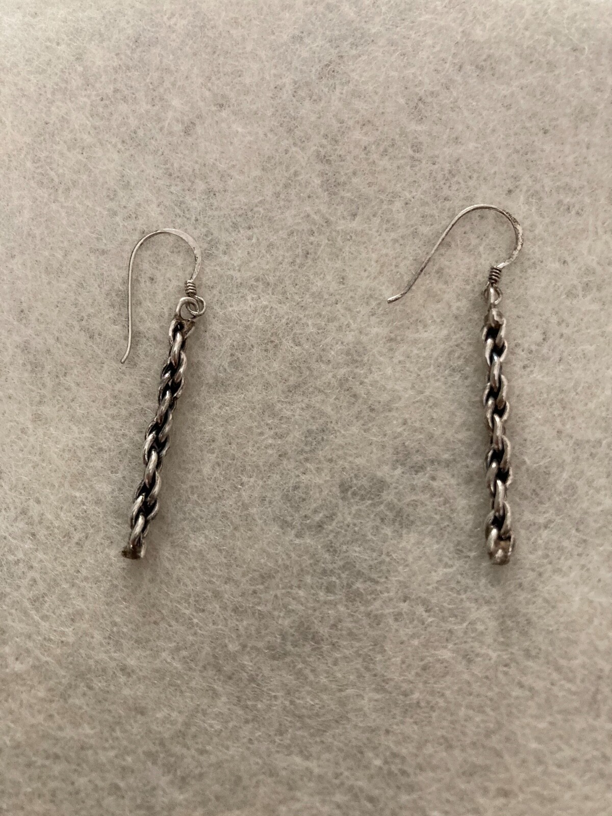 Vintage Silver Solid Straight Drop Thick Rope Earrings With Hook Closure