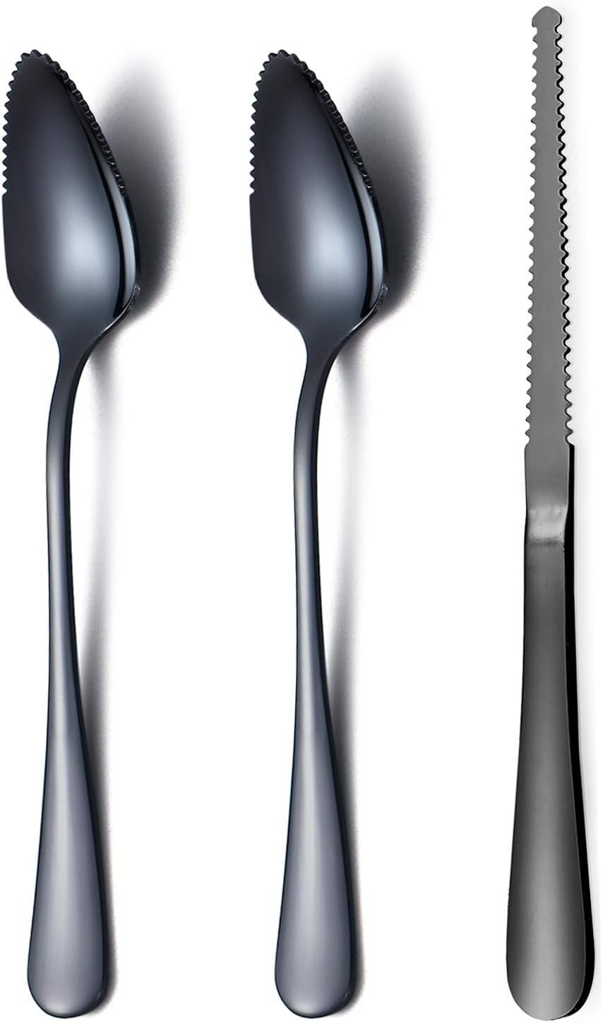 Black Grapefruit Spoons 3 Pieces Set, 2 Stainless Steel Grapefruit Spoon