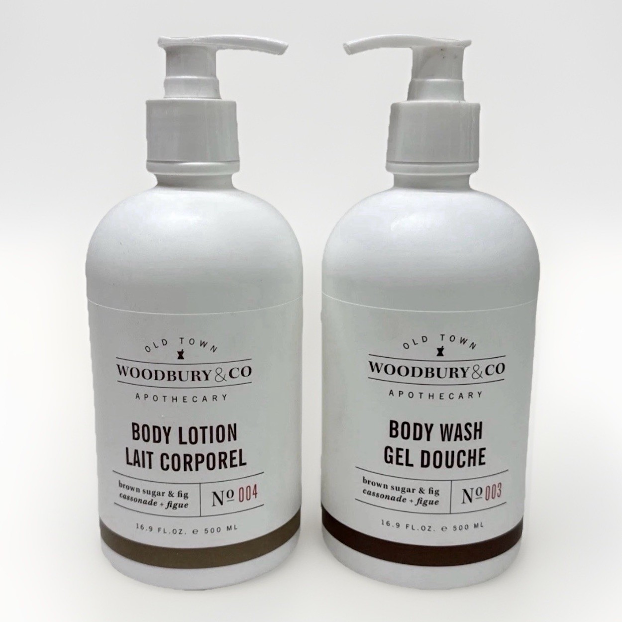 2 Bottles Woodbury & Co. BODY WASH & BODY LOTION 16.9oz Brown Sugar & Fig