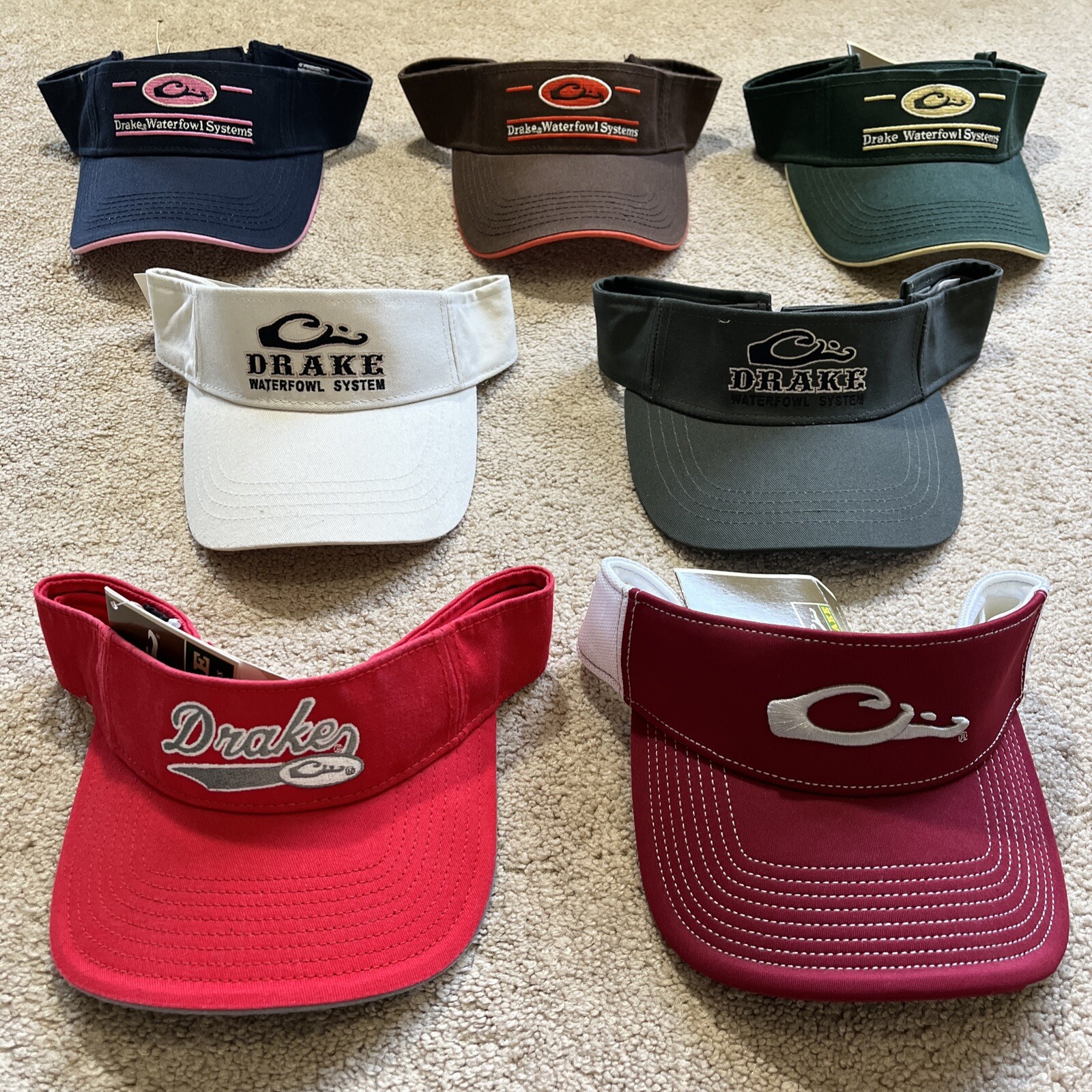 NEW DRAKE WATERFOWL SYSTEMS Logo Visor Baseball Hat NAVY PINK WHITE OSFA MSP $20