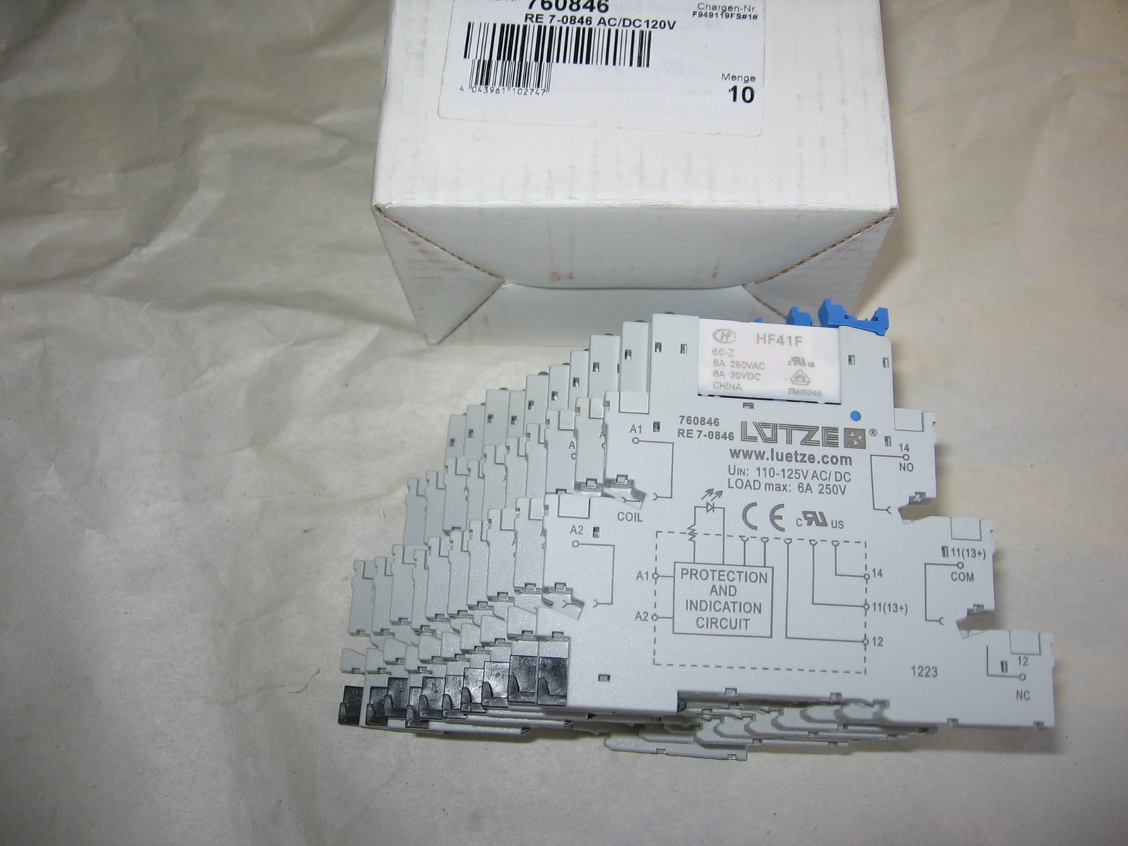 Box of 10) Lutze 760846 120 Volt AC/DC Rail Mount Relay Module RE 7-0846