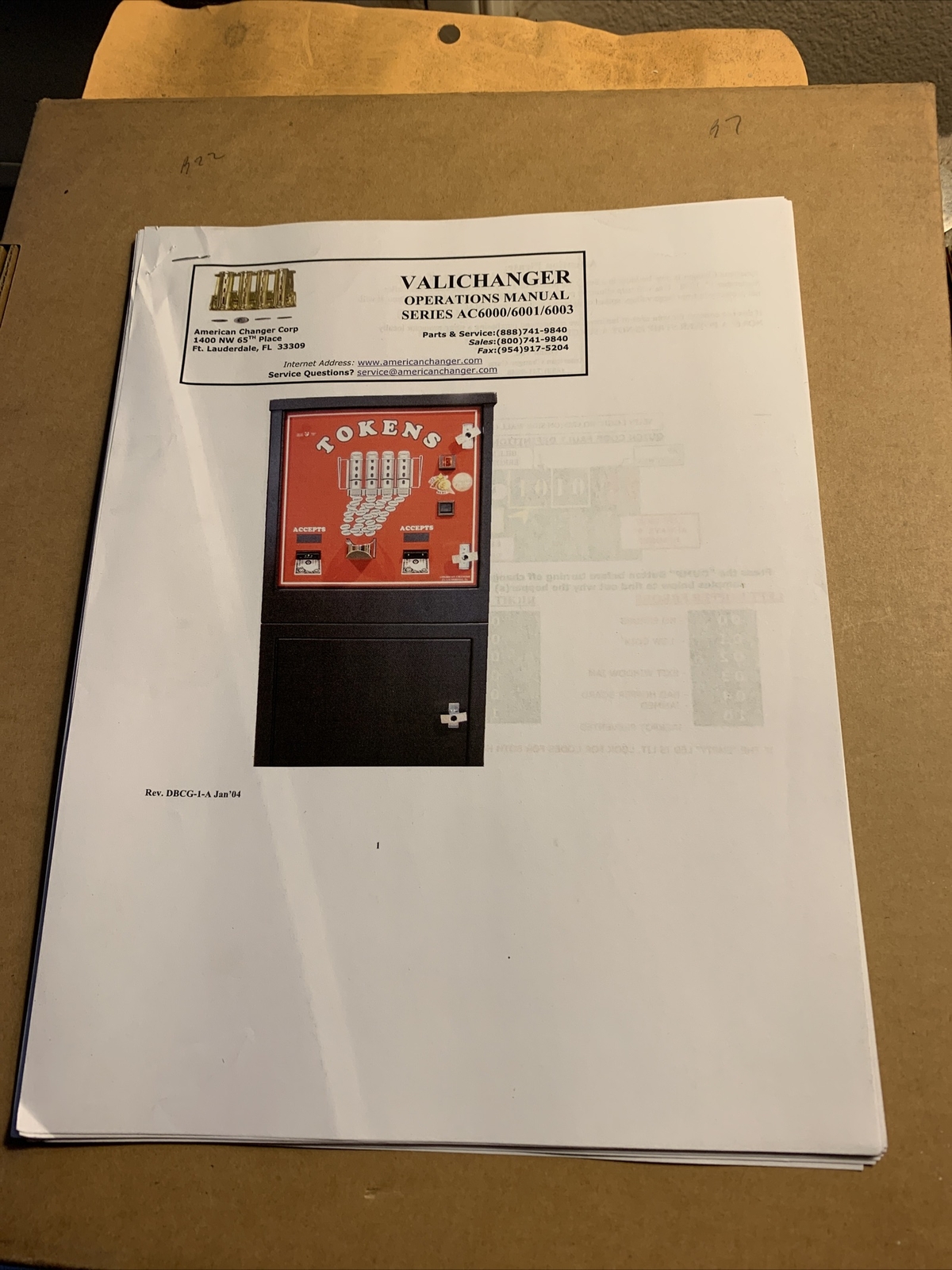 original  arcade  game owners manual American changer AC 6000￼ Valichanger