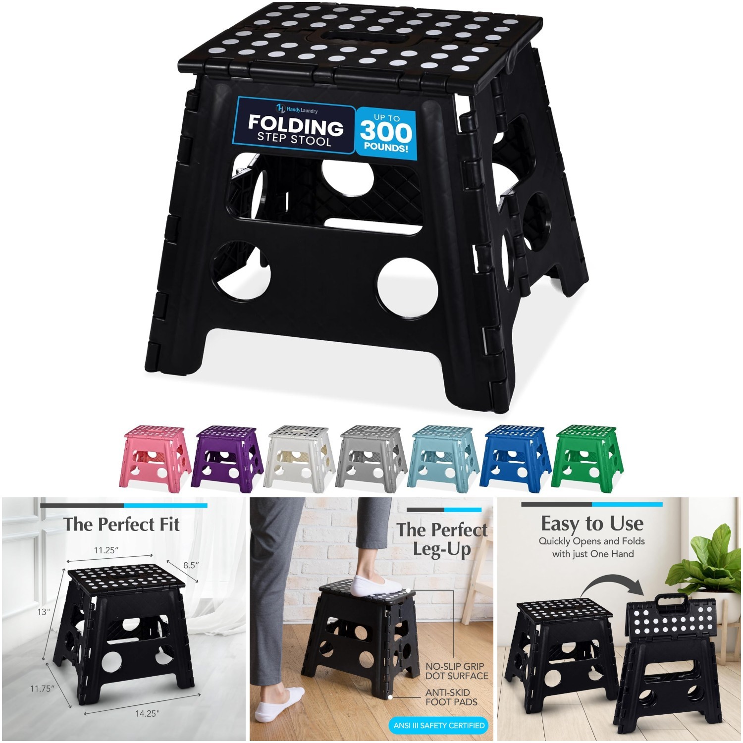 Lightweight Step Stool - Black 13 Inch - Foldable - Support Adults Kids -