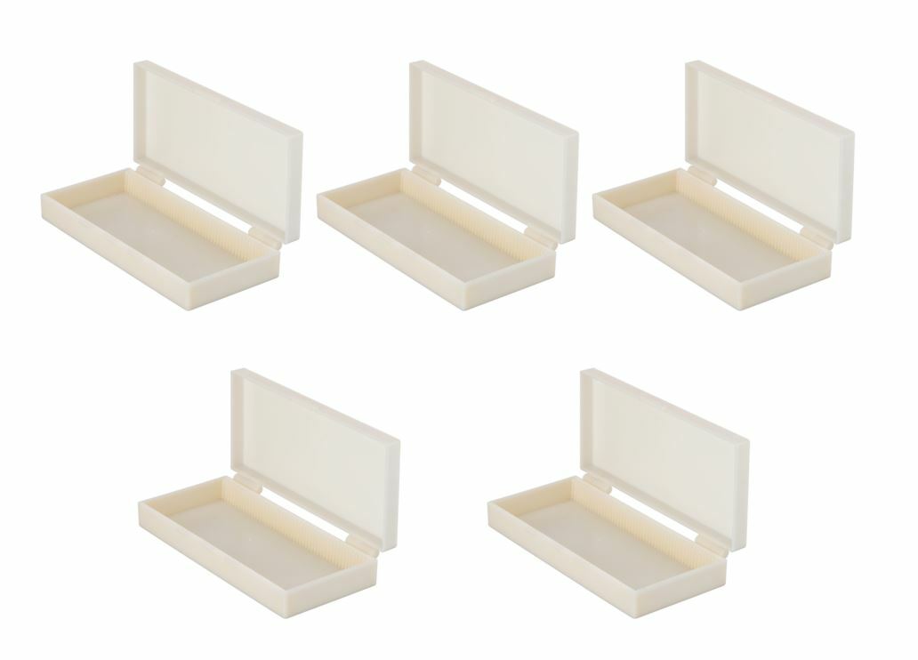 AmScope 5-Pack of Plastic Holding Boxes for Microscope Slides - Each Holds 50pcs