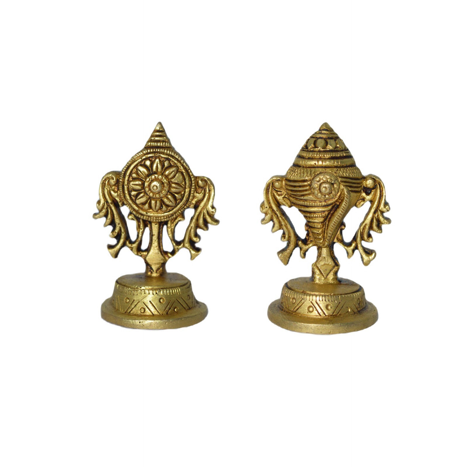 Sangu Chakra Diya Set Brass Handicraft 7.62CM Idol Statue Hindu Religion Diwali