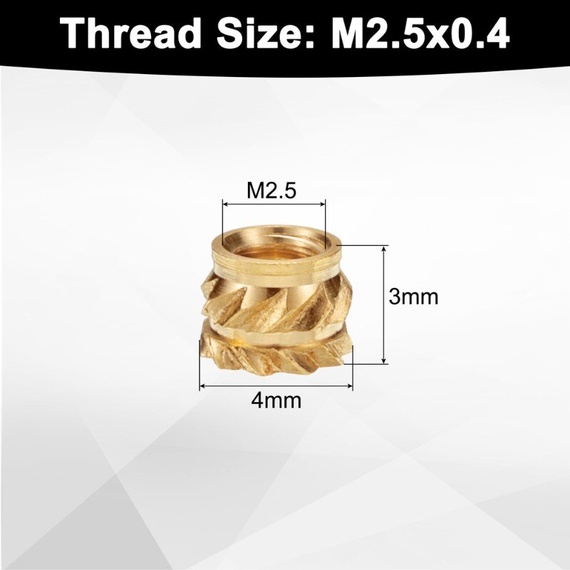 100pcs M2.5 Threaded Inserts Brass Heat Set Insert M2.5x3mm, OD 4mm Knurled Nuts