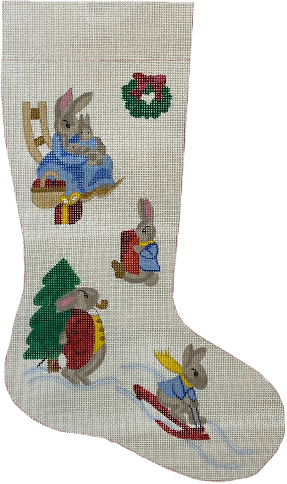 Hand-Painted 23" CHRISTMAS STOCKING Rabbits Needlepoint Canvas 3B