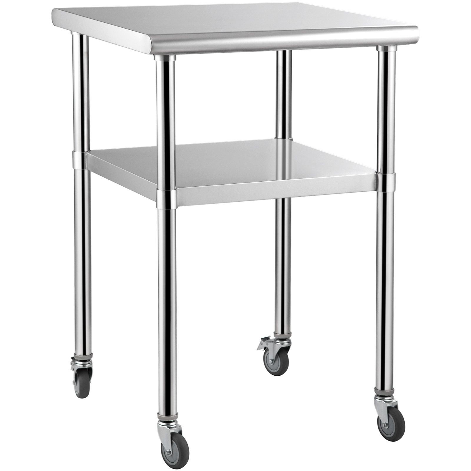Heavy-Duty Stainless Prep Table, 24x24in Top, Adjustable Undershelf, 4 Wheels