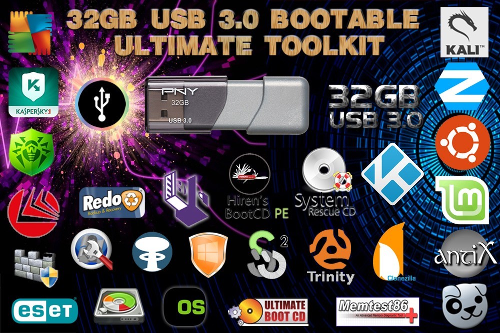 USB Bootable Ultimate Tech ToolKit - 37+ OSes Repair Scan Test Clone