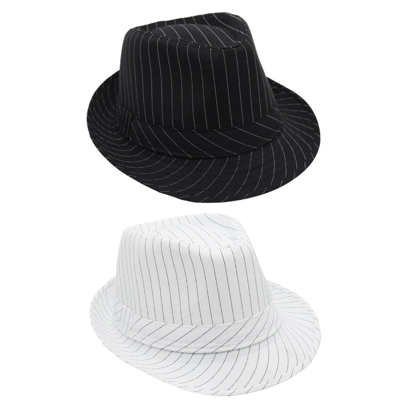 Men's Stripe Fedora Hat Manhattan Gangster Trilby Derby Hat for Church Wedding